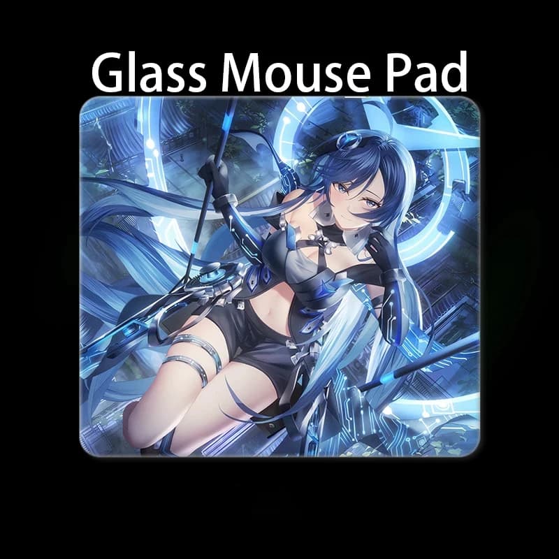 Tappetino per mouse in vetro fotovoltaico temperato, versione migliorata per giochi FPS e ufficio, tappetino da gaming a tema anime, tappetino da scrivania per ragazze.