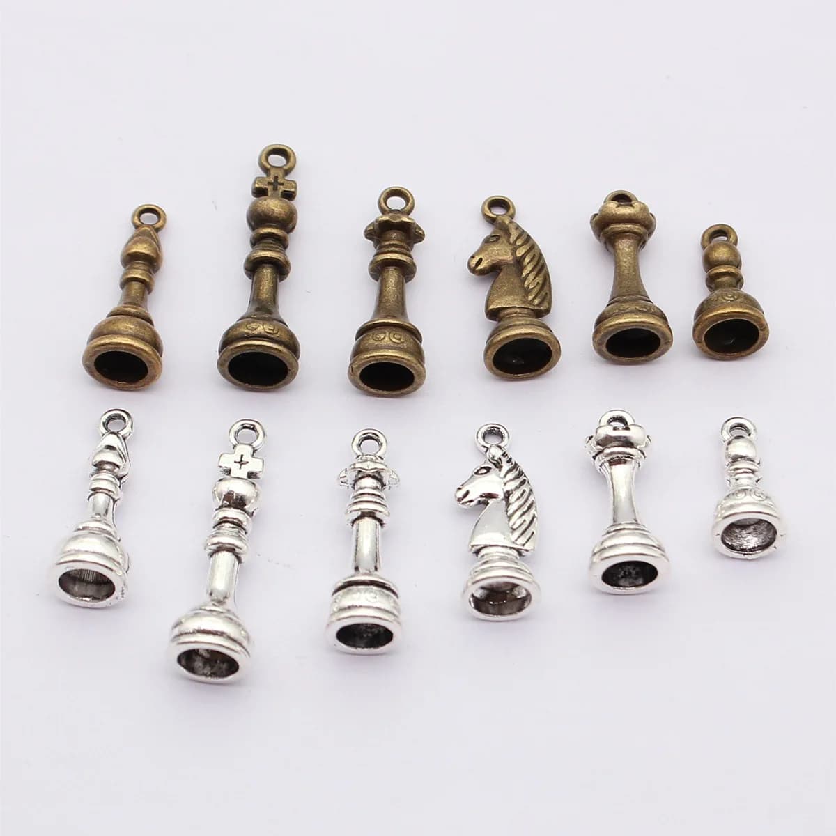 WYSIWYG 12pcs 2 Colors Antique Bronze Color Antique Silver Color Chess Charms For DIY Jewelry Making