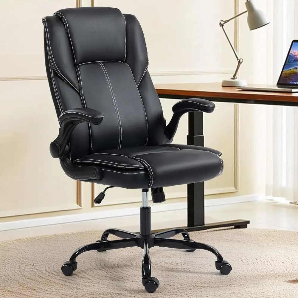 Sedia da Ufficio Ergonomica in Pelle con Schienale Alto, Girevole, Basculante e Supporto Lombare per Gaming e Utilizzo del Computer