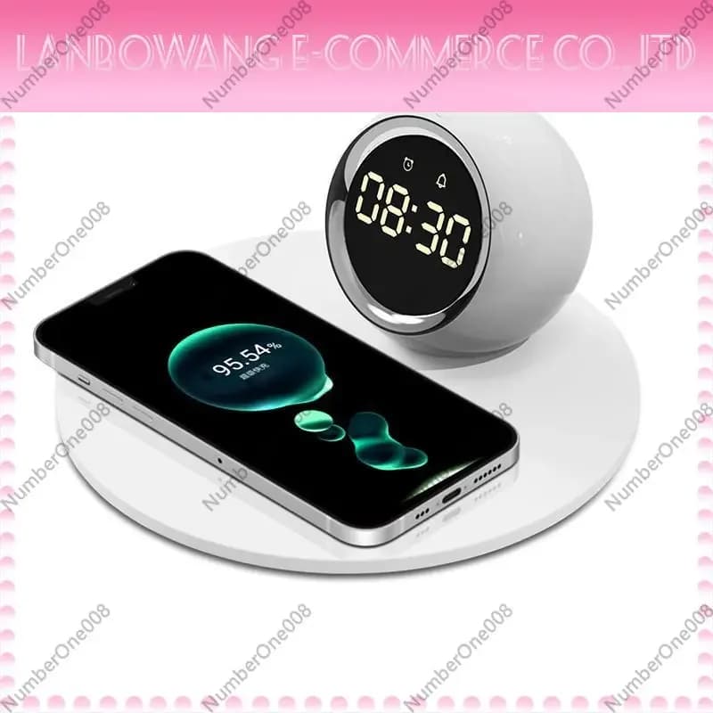 Wireless Charger Night Light, Multifunctional Clock Bluetooth Speaker, LED Desk Lamp Phone Charging Station