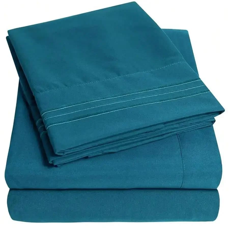 Set di Lenzuola Extra Morbide con Angoli Elasticizzati, Senza Pieghe, Misura Full, Colore Teal