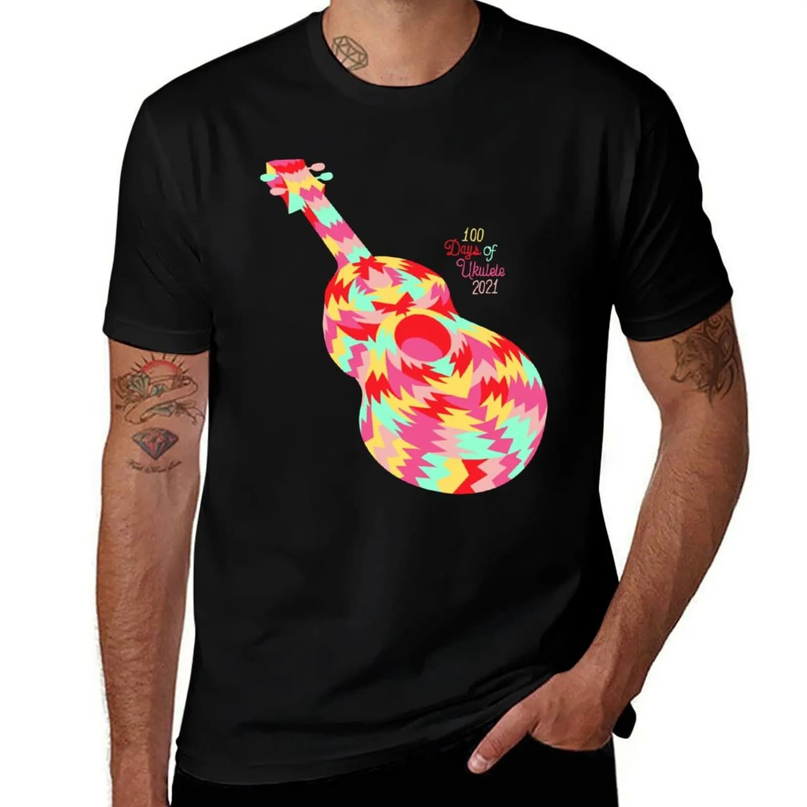 2021 Multi-Pieces: 1 - Brights - T-shirt 100 Days of Ukulele T-shirt casual da lavoro
