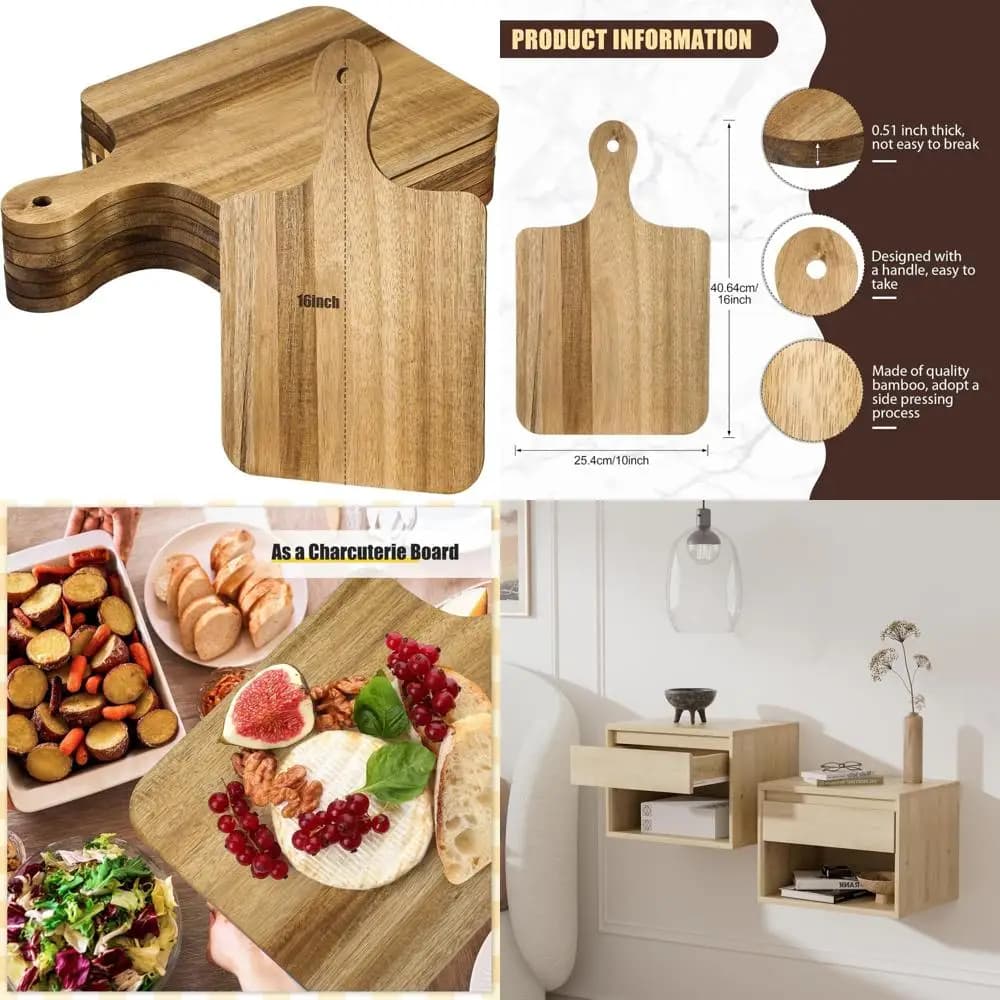 Set of 6-piece thick wood cutting boards to cut, serve, charcuterie and laser engraving: perfect gift for Mother's Day