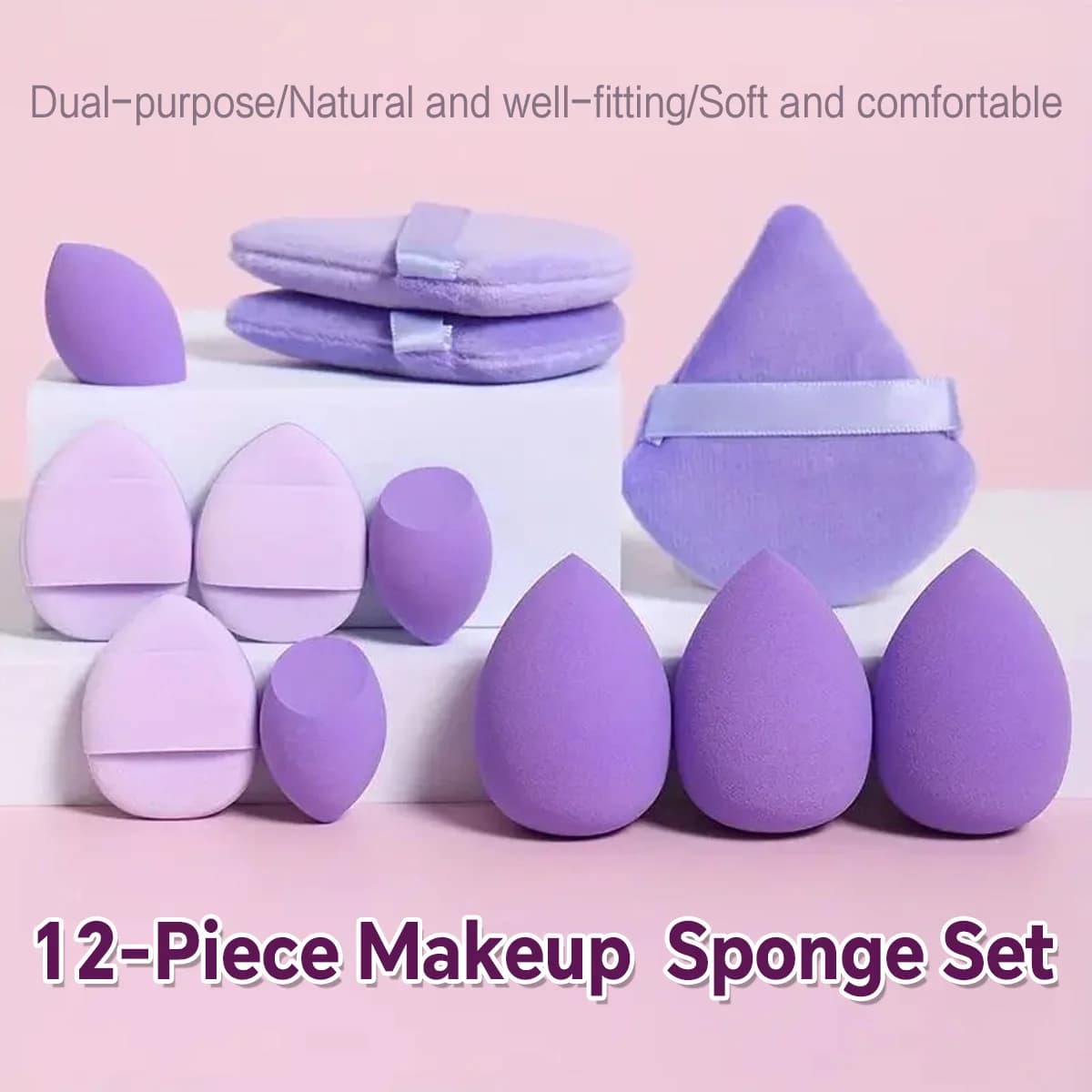 Set of 12 essential tools for makeup for women, foundation sponge, beauty blender, powder, dry and wet use, complete set of makeup tools