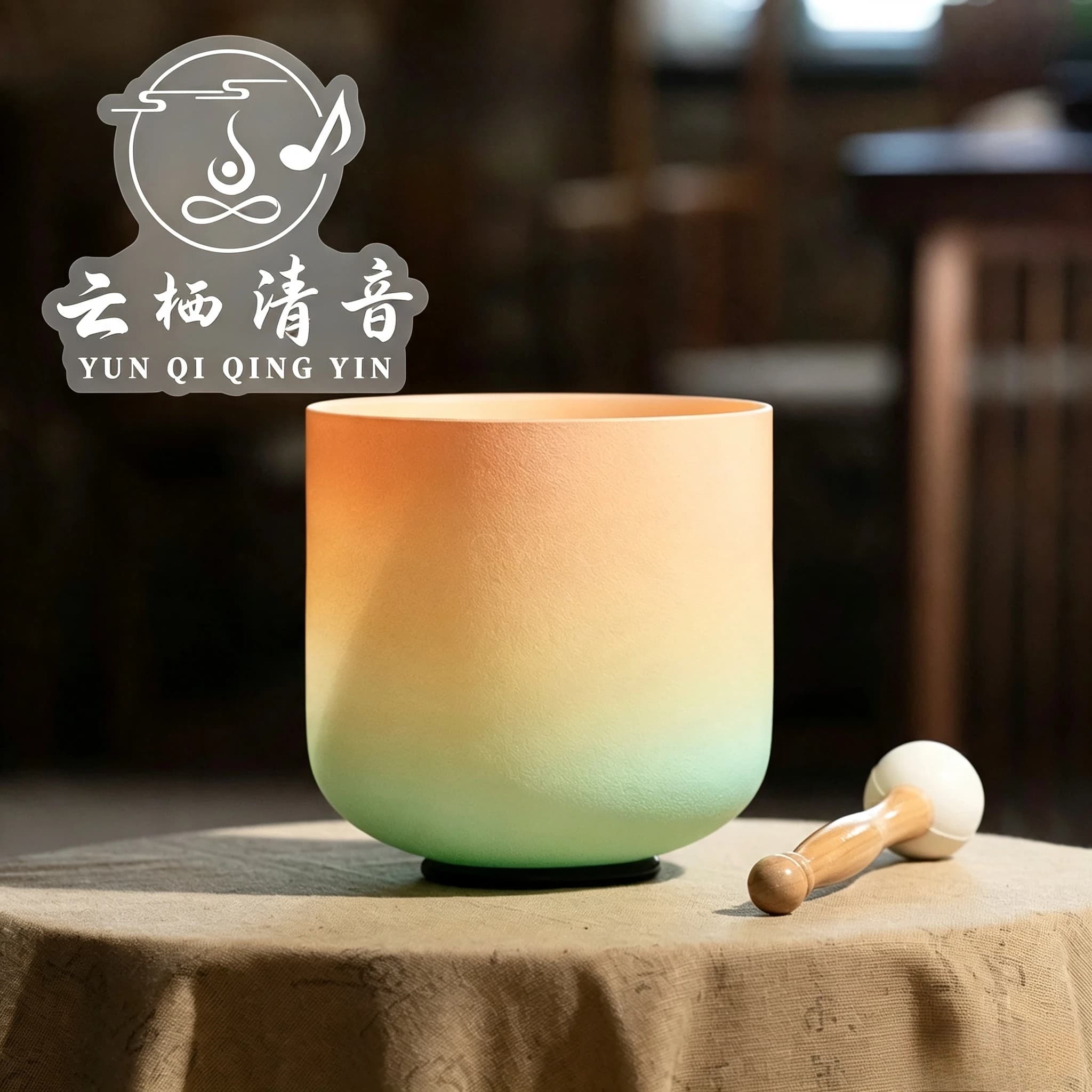 YUN QI QING YIN Desert Sunset Color 7Inch Quartz Singing Bowl Chakra Healing Crystal Sound Bowl With Matching Mallet For Yoga Relaxation Vibration Therapy Daily Meditation