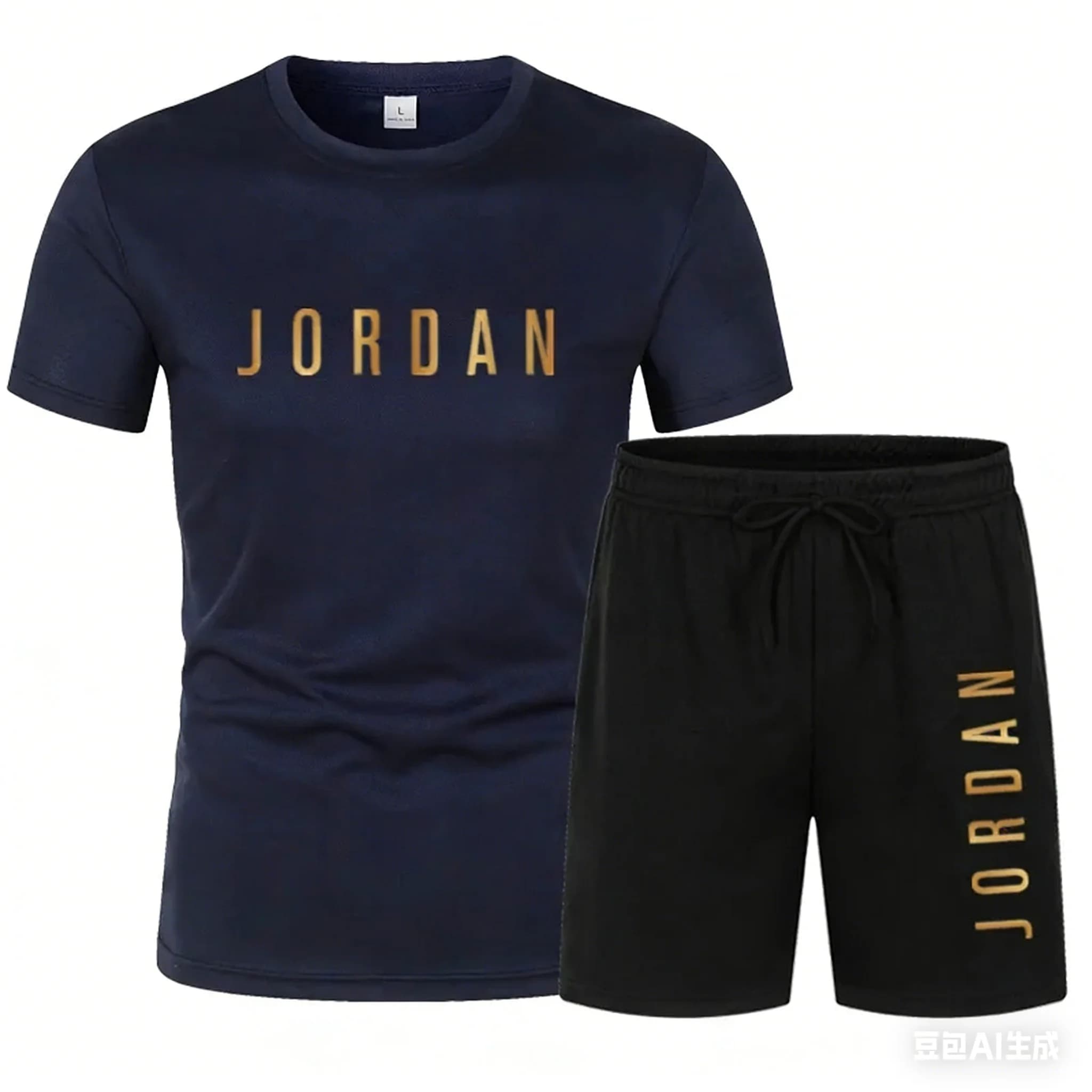 Men's sports suit in two pieces with letter print (T-shirt casual short sleeves + shorts) summer set for sports and fitness