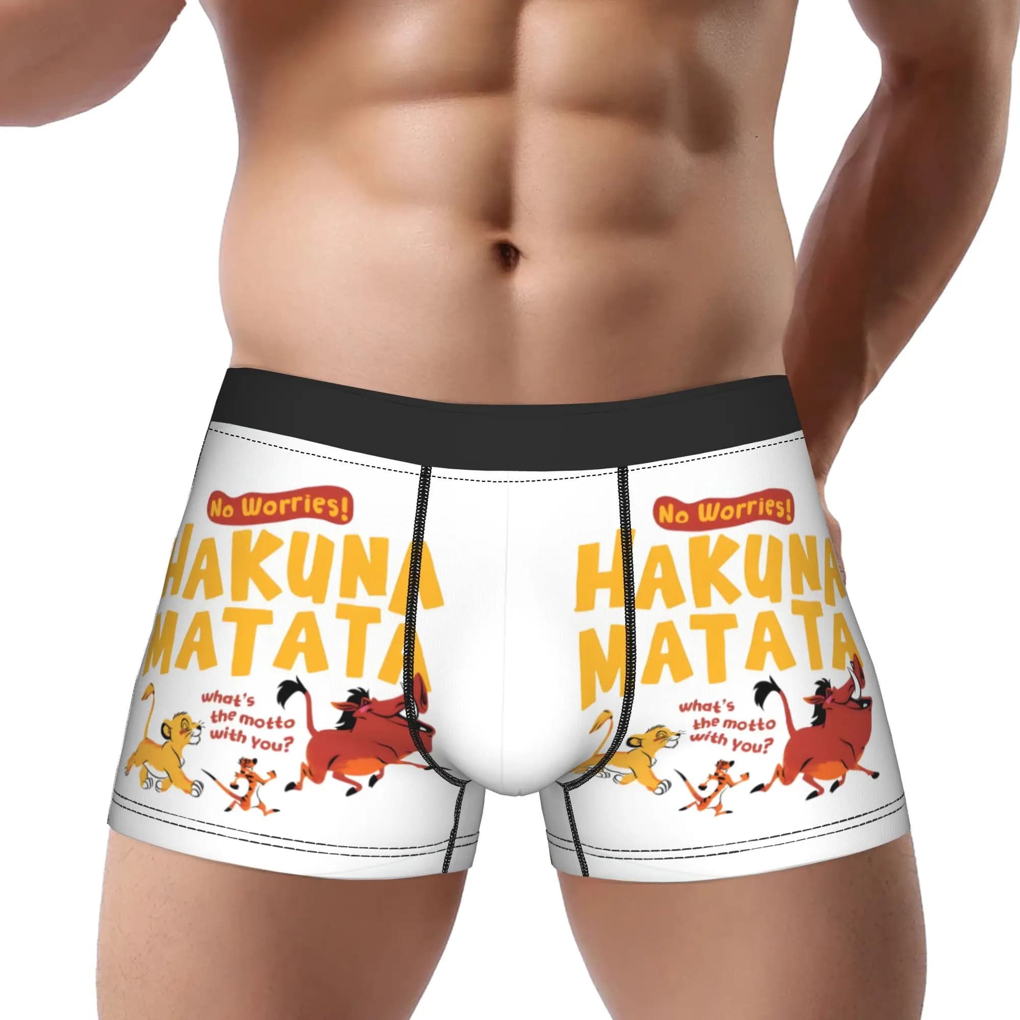 1 pezzo di mutande da uomo con stampa Hakuna Matata dei personaggi del Re Leone Simba, pantaloncini intimi da uomo.