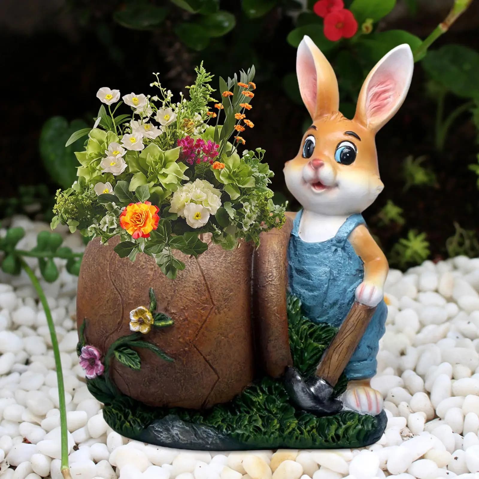 Tabletop Bunny Figurine Planter Pot Resin Flowerpot for Bookshelf Desk Patio Easter Party Indoor Outdoor