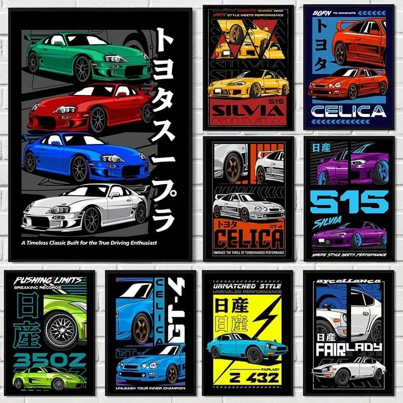 Wall Art Canvas Painting Retro Japanese JDM Sport Car Legendary 350Z/Nissan Silvia S15 Poster Pictures Home Room Decor