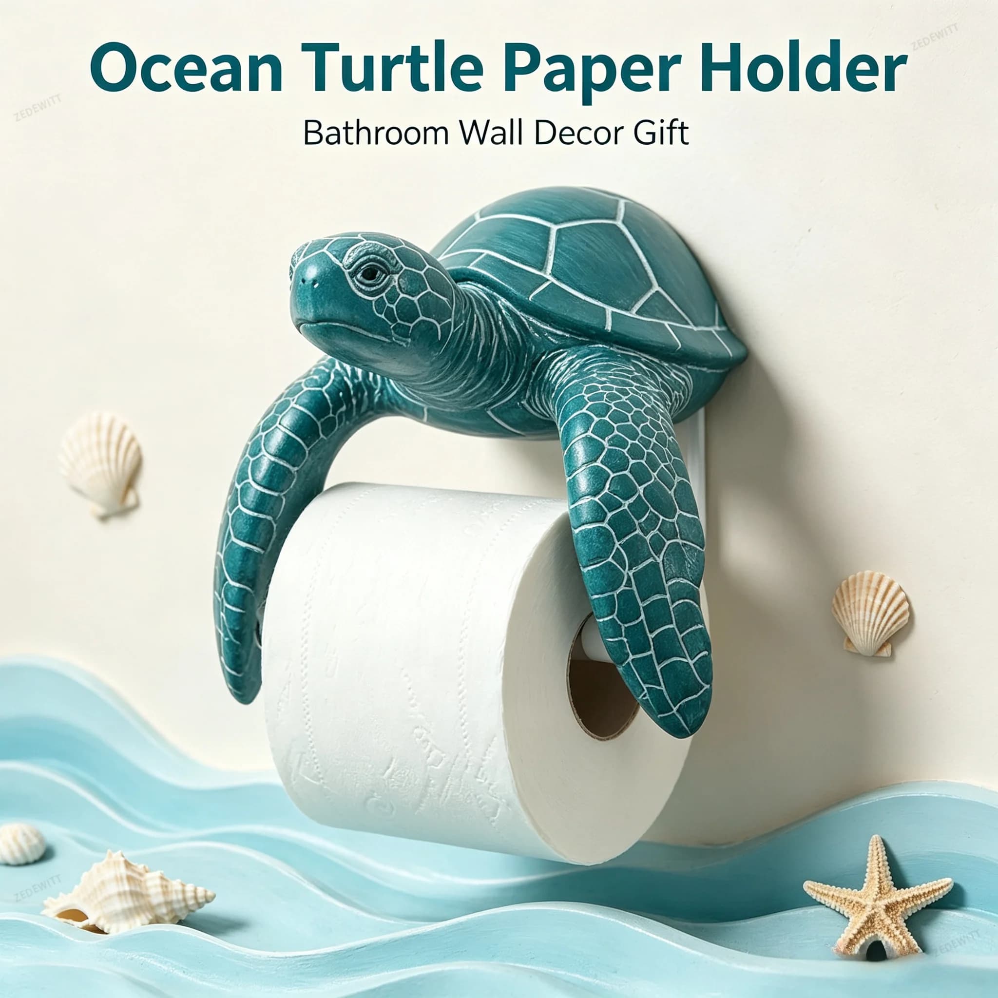 3D Printed Turtle Toilet Paper Holder Coastal Themed No Drilling Wall Mount Tissue Holder Easy Install Bathroom Decor Accessory