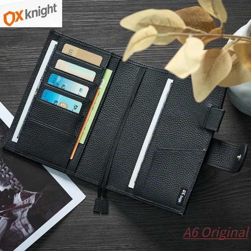 OX KNIGHT 2026 Serie Originale A6 Copertina per Quaderno in Pelle Bovina Grana Litchi per Agenda, Organizer, Diario