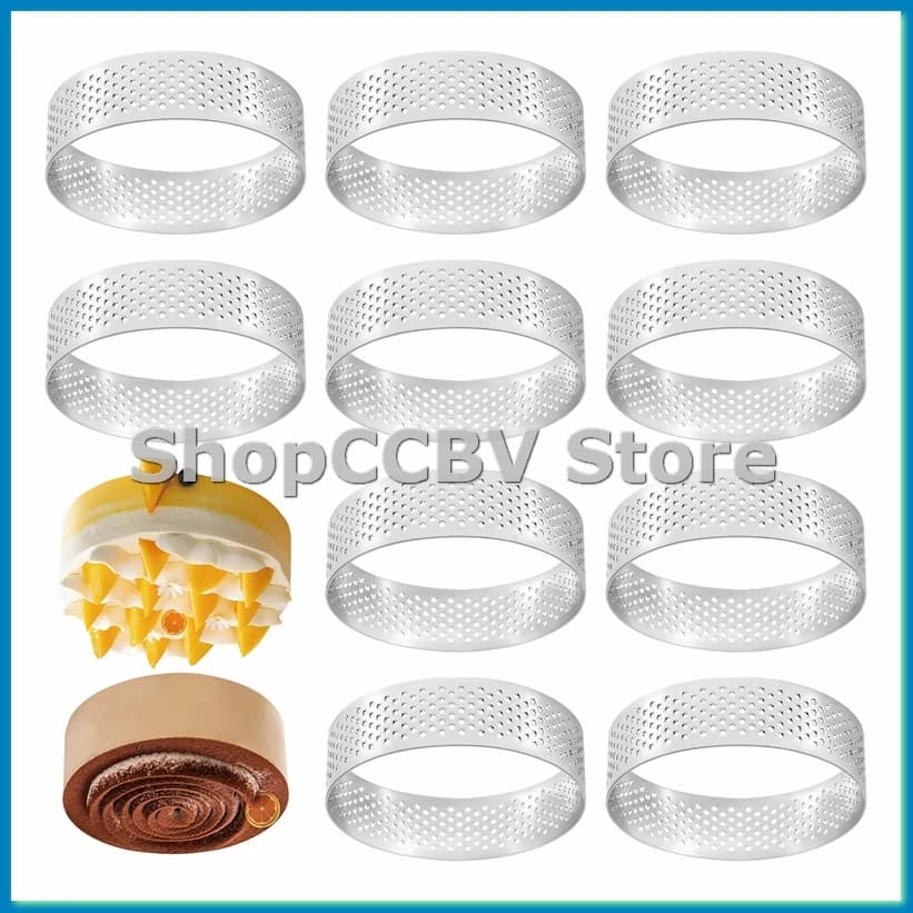 10 pezzi anelli circolari per crostata con fori in acciaio inossidabile torta di frutta quiches torta mousse stampo da cucina stampo da forno 7 cm-A50M