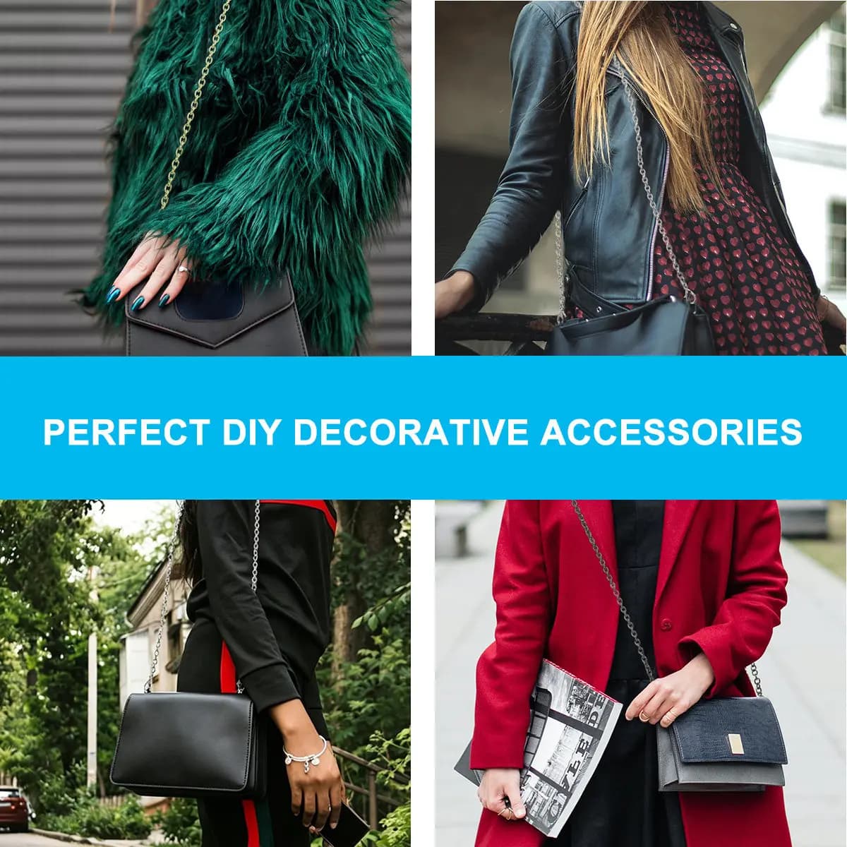 2Pcs Fashion Metal Bag Chain Straps for Handbags Polished Comfortable Durable Use Multiple Electroplating Handbag Chain