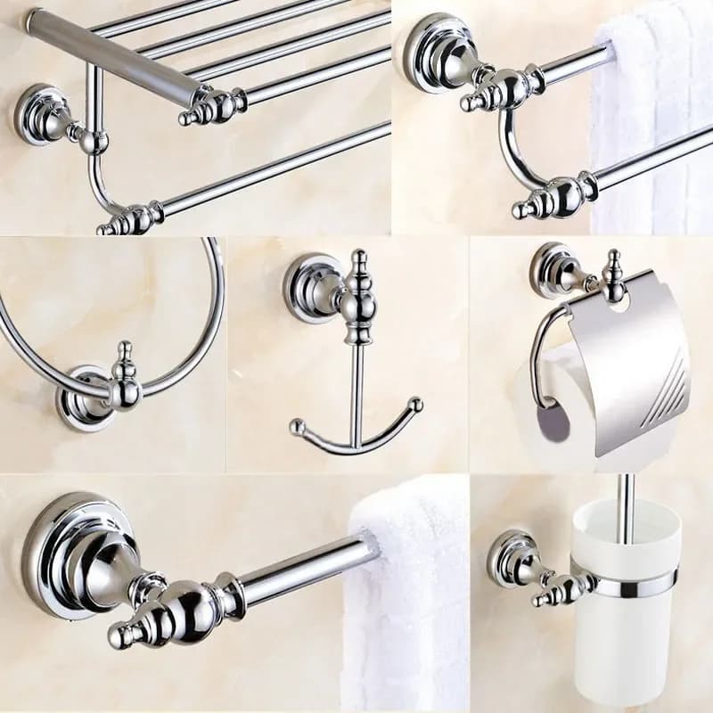 Bathroom Hardware Set Chrome Polished Bath Rack Paper Holder Toothbrush Holder Towel Bar Coat Hook Bathroom Accessories