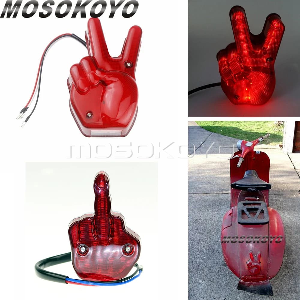 Vintage Cafe Racer Moto Mano Vittoria 12V LED Rosso Luce di Arresto Della Luce Segno di Pace Fanale posteriore Per Harley Chopper bobber Scrambler