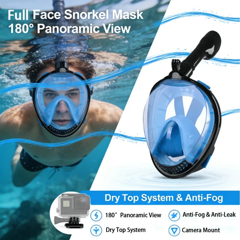 180 ° Maschera Subacquea Integrale HD | Maschera Subacquea Ergonomica 3D per Adulti con Tubo Superiore Completamente Asciutto, Antiappannamento e Antiperdita