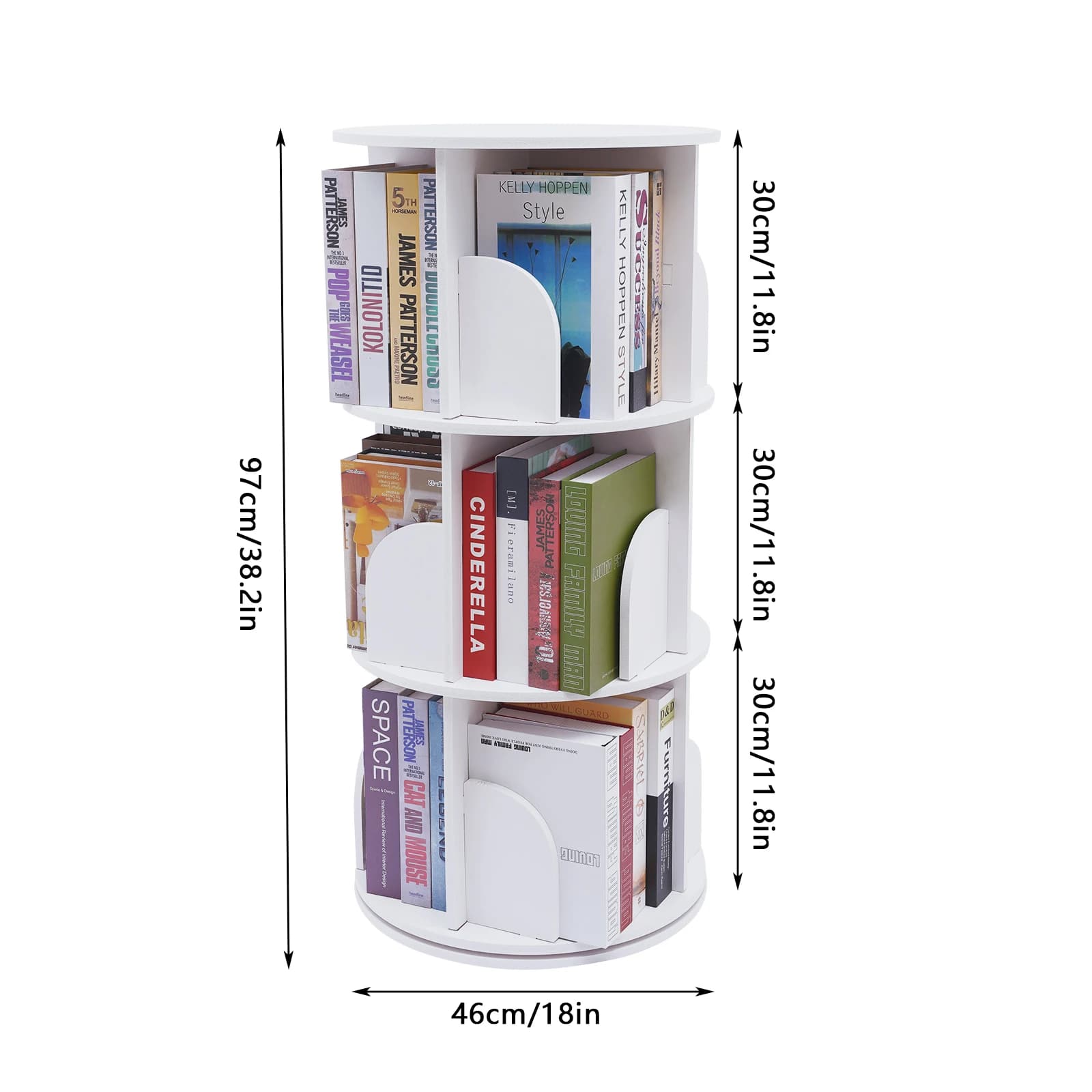 3 livelli 360 ° Scaffali rotanti impilabili, organizer per libreria, scaffali da tavolo in PVC per camera da letto, soggiorno