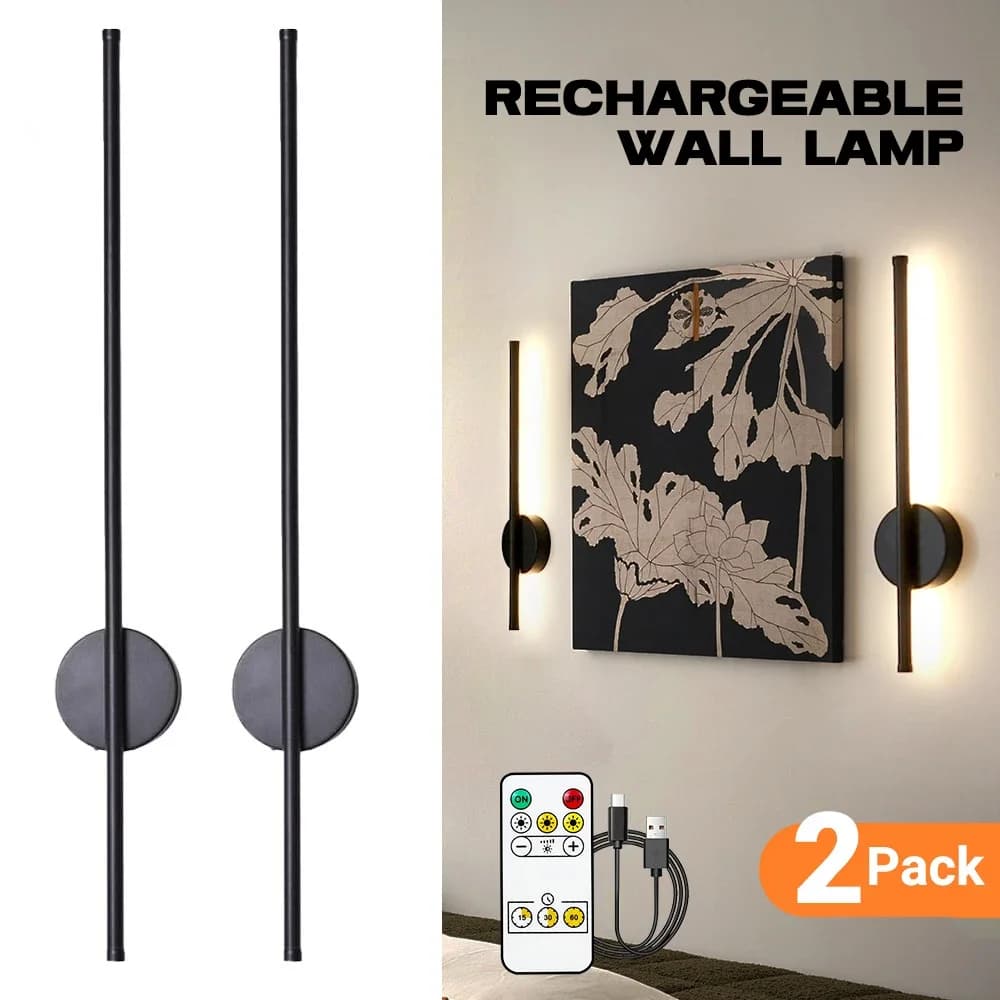 Lampada da parete magnetica ricaricabile 2 pezzi 80 cm nera/oro per soggiorno, camera da letto, corridoio, studio, applique a LED con telecomando