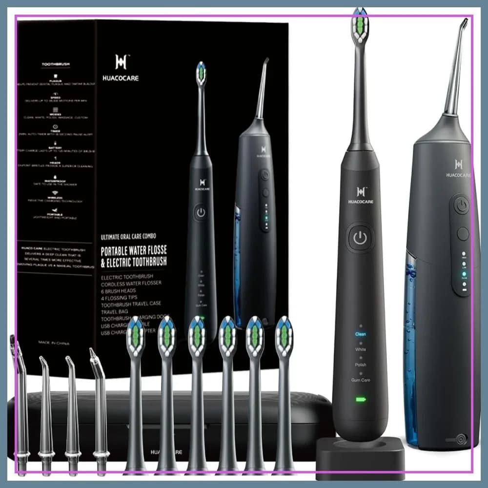 Kit per l'igiene orale: Combo idropulsore e spazzolino elettrico per la pulizia dei denti e la salute delle gengive (Nero)