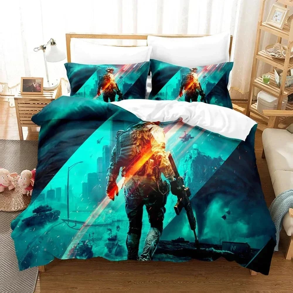 3D Printed Battlefield 2042 Bedding Set Duvet Cover Sheet Printed Bed Set Pillowcase Bed Full Queen King Size Comforter Bedroom