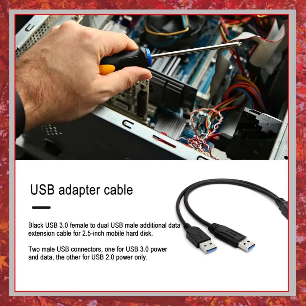 Cavo di prolunga dati USB 3.0 a doppia porta USB con alimentazione aggiuntiva, accessori PC esterni a doppia porta USB per HDD esterno da 2,5 pollici