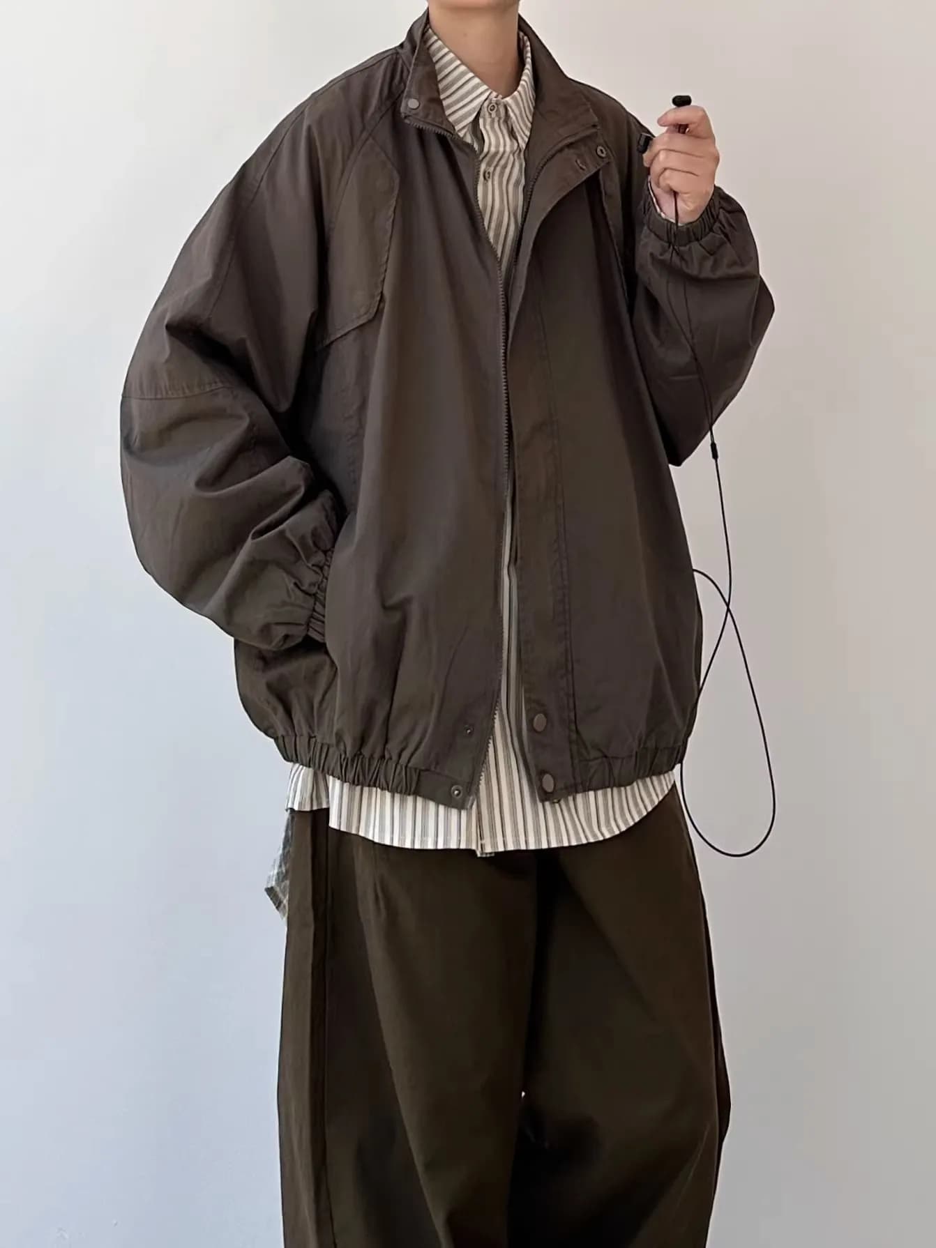 Joyzone Retro Japanese Style Loose Casual Stand Collar Workwear Jacket Unisex Spring Autumn Color Trendy Outerwear