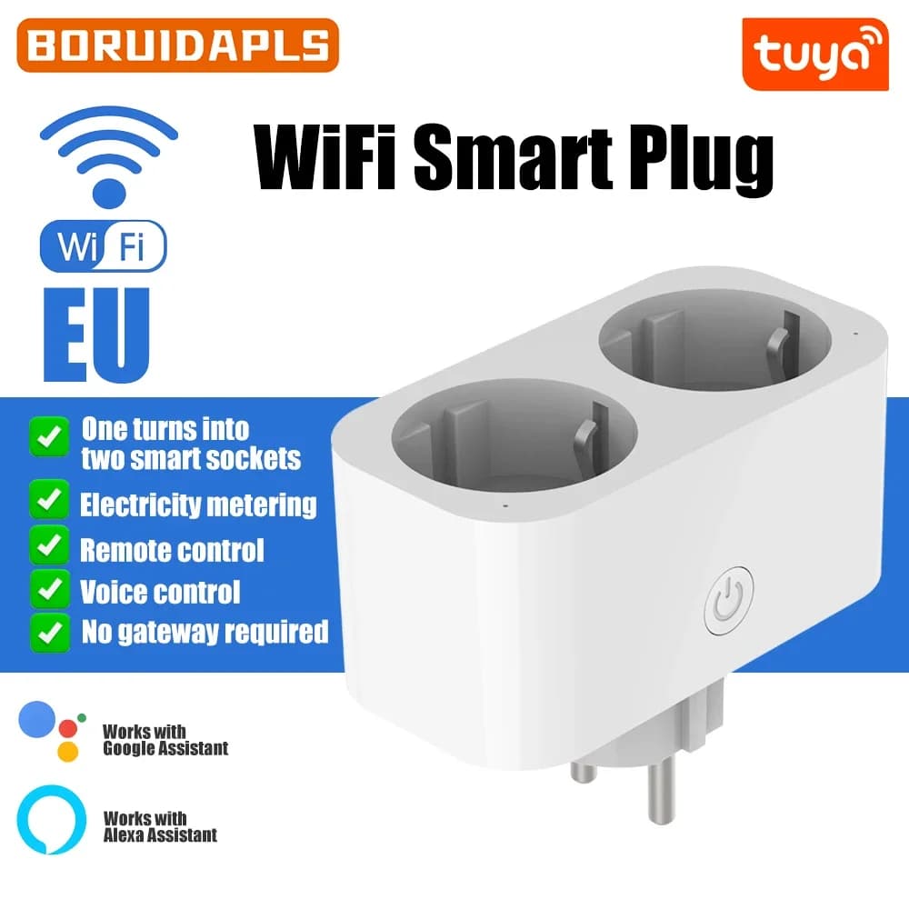 BORUIDAPLS Smart WiFi socket with double EU/KR socket | voice control/app/timer, energy monitoring, energy saving