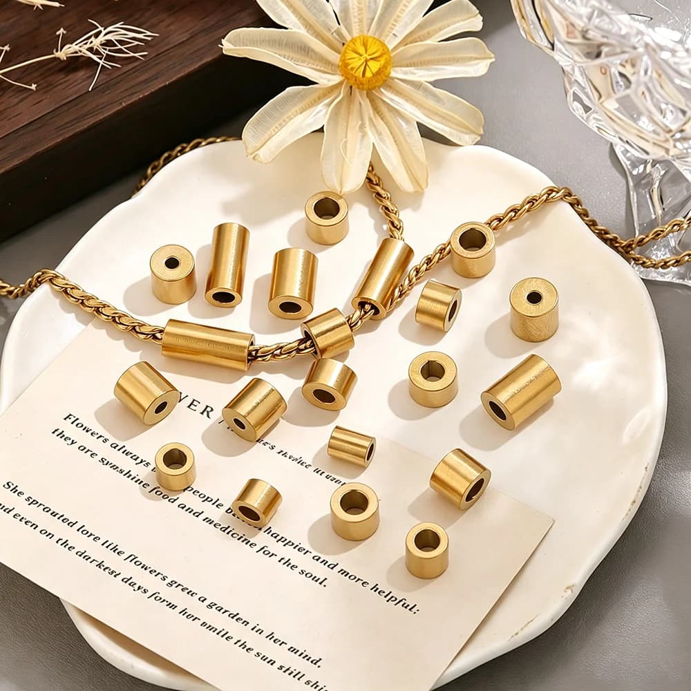 Stainless Steel Cylindrical Barrel Spacer Bead PVD Gold Waterproof Non Tarnish DIY Jewelry Making Supplies for Bracelet Necklace