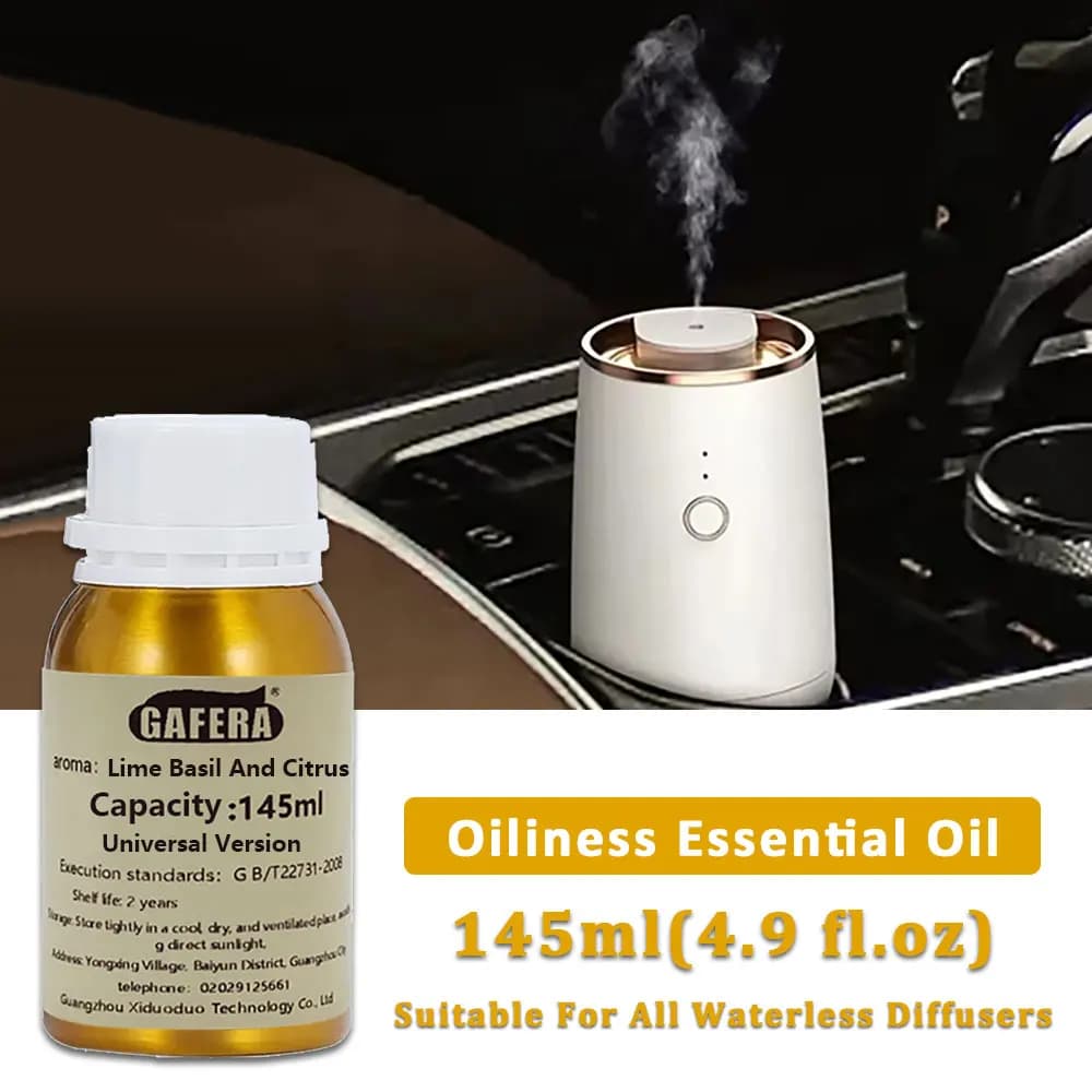 GAFERA 145ml (4.9 fl.oz) Oli Essenziali di Lime, Basilico e Agrumi - Per Tutti i Diffusori Senza Acqua, Olio Aromaterapico di Ricambio per Diffusore