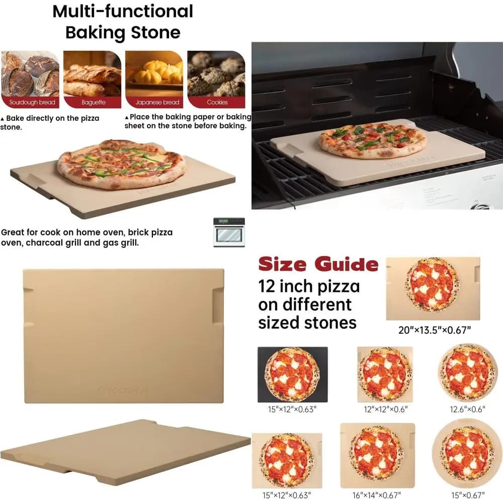 Pietra per Pizza Rettangolare Grande 20x13.5 con Manici Integrati per Forno, Griglia e BBQ - Perfetta per Pizza e Pane
