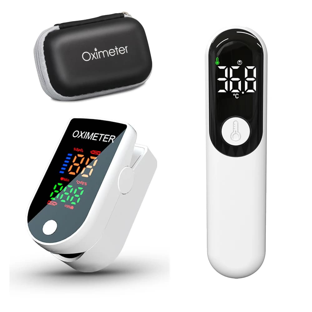 JUSTLANG Combo Set Forehead Thermometer 1S Fast Reading Infrared ℃℉ Fever Baby Adult Pulse Fingertip Oximeter SpO2 with Case