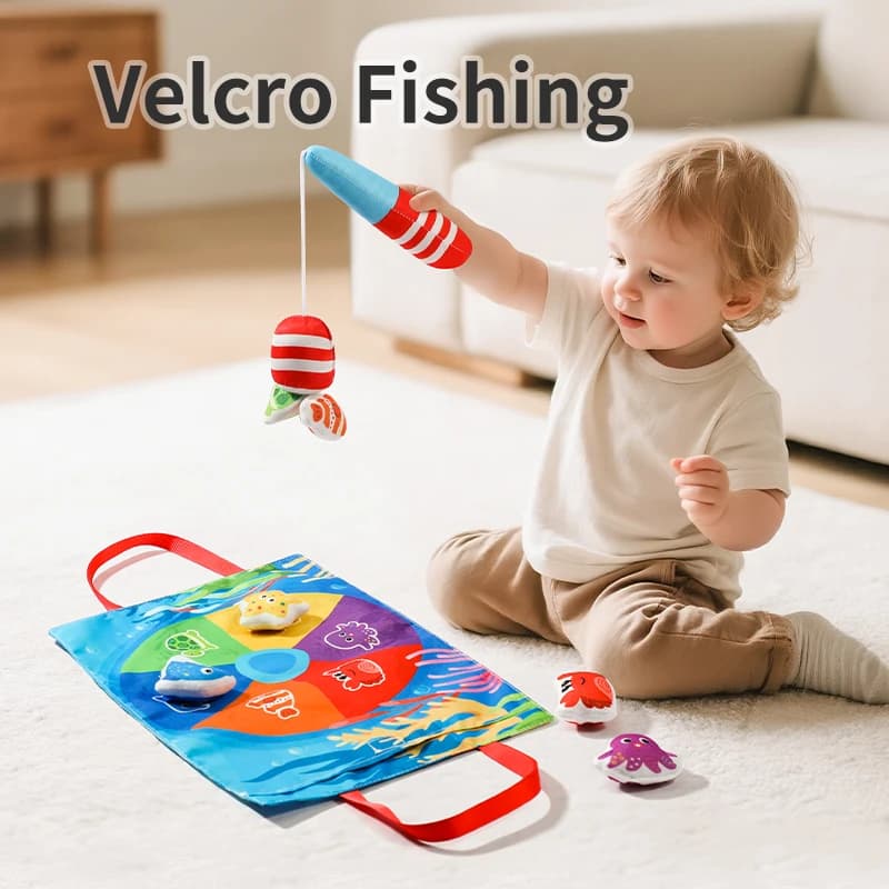 Giocattolo da Pesca Montessori per Bambini, Gioco in Tessuto Morbido e Divertente, Set Educativo per la Prima Infanzia, Regalo per le Vacanze