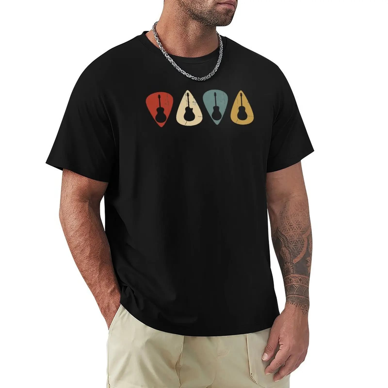 T-shirt Acoustic Guitars Picks Retro per chitarristi, t-shirt casual anti-pilling