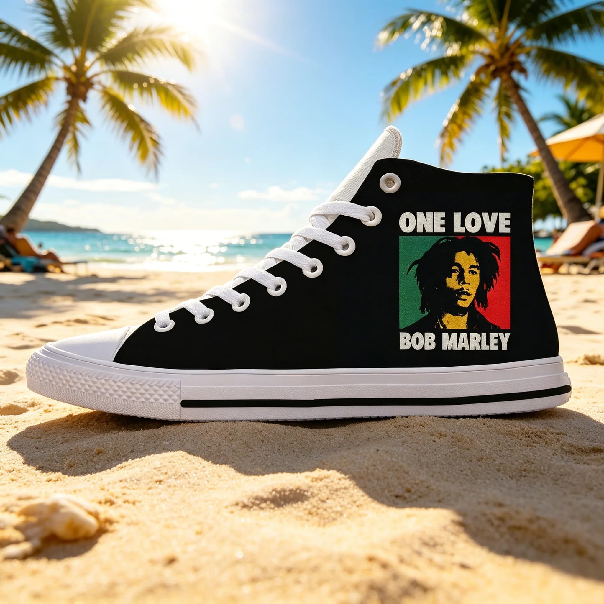 Sneakers alte vintage Bob Marley con grafica del leggendario cantante reggae, suola morbida, resistenti all'usura, unisex