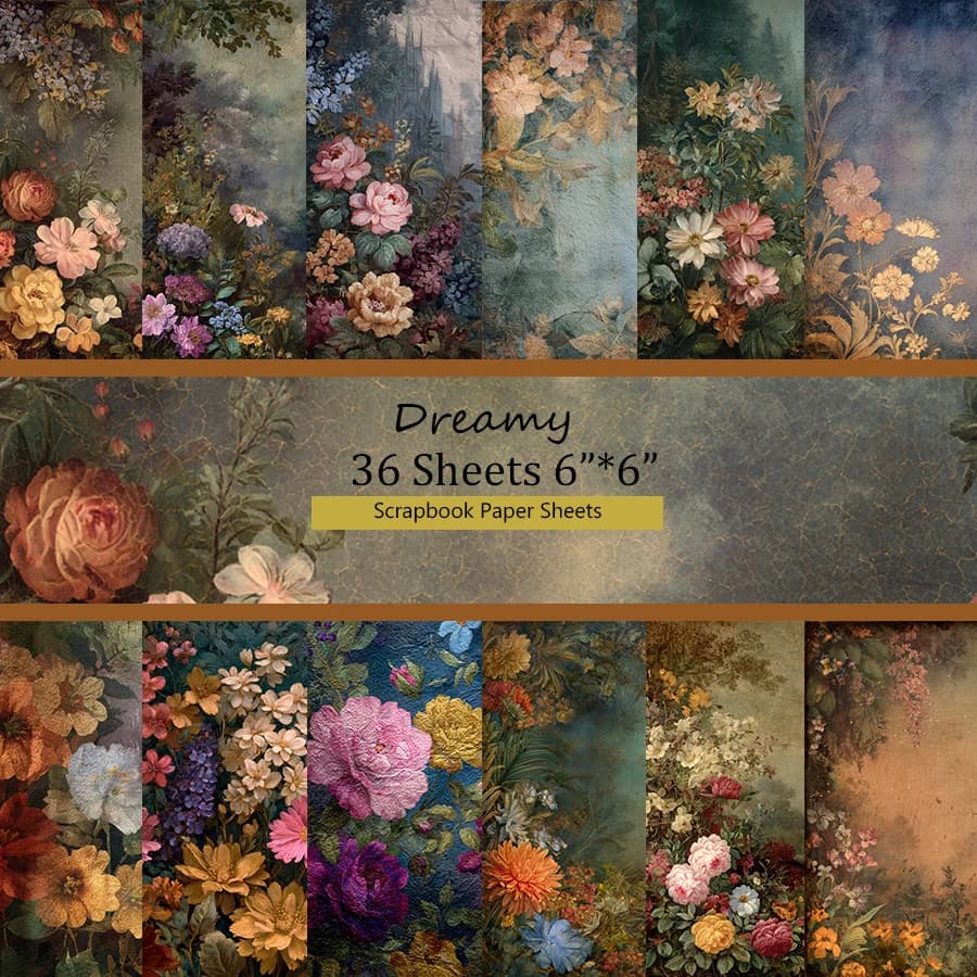 36 Sheets Scrapbooking Paper 6"x6": Hand-drawn Botanical Sketch Prints for Origami, Scrapbooking & Boho Crafts