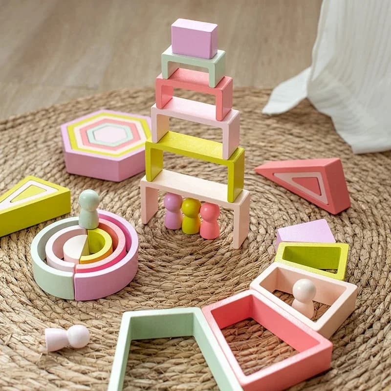 Blocchi geometrici Montessori Giocattoli in legno nordici Apprendimento dei numeri Gioco di equilibrio impilabile Gioco sensoriale Educazione precoce Regalo per bambini
