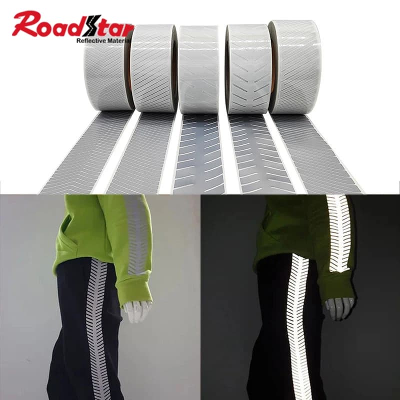 Roadstar Segmented Arrow Fish Bone High Silver Reflective Heat Transfer Vinyl Film Iron on Safety Warning Tape for Clothes Bag