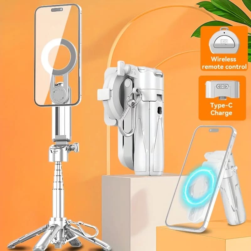 Portable phone tripod with magnetic selfie stick 4 in 1, suitable for all phones from 4,7 " to 7" for photo video recording Vlog travel