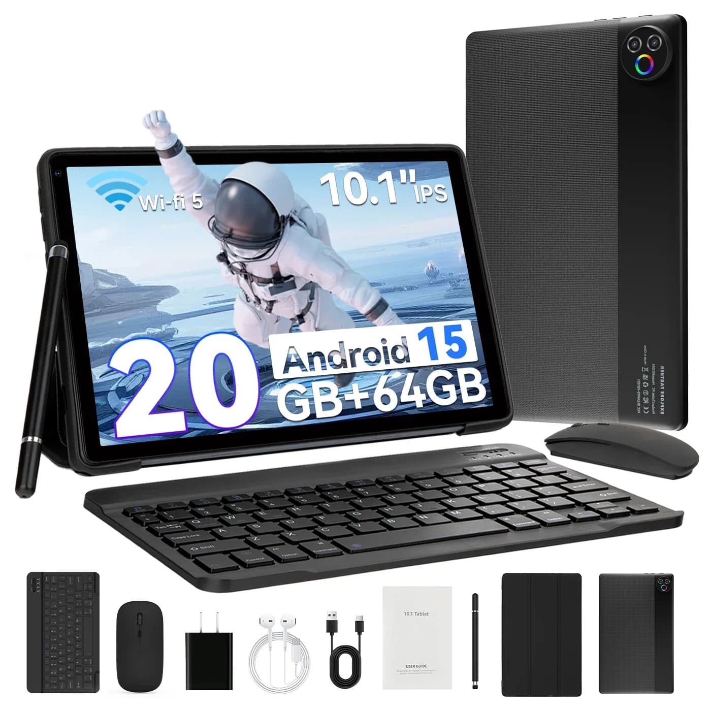 Tablet URAO 10 Pollici con Android 15 OS Certificato GMS, 1.8GHz, 20GB RAM, 64GB ROM, Espandibile a 1TB, Schermo Touch HD IPS, Doppia Fotocamera, PC PAD