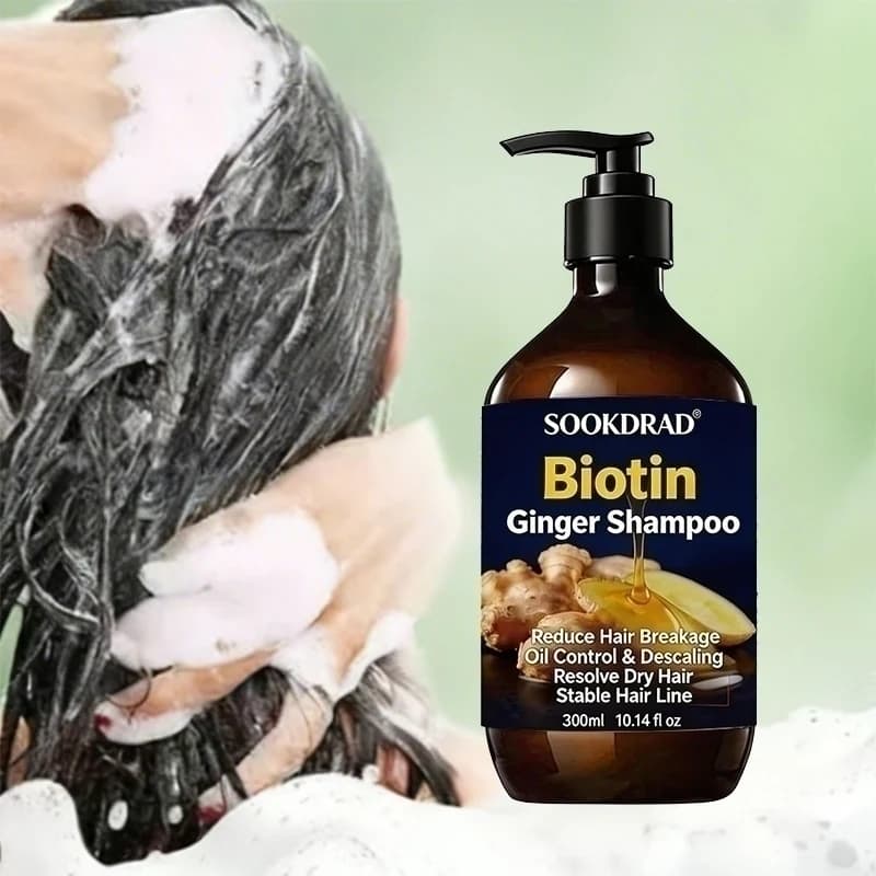 Shampoo allo zenzero con biotina, ammorbidisce i capelli secchi, rinforza le radici, per tutti, 300 ml
