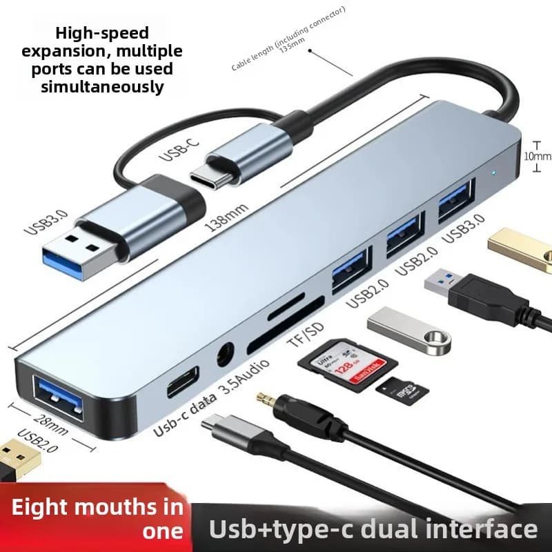Docking Station USB3.0 8 IN 1 per Notebook, Splitter Multi-interfaccia, per Tablet, Telefono, Computer Desktop