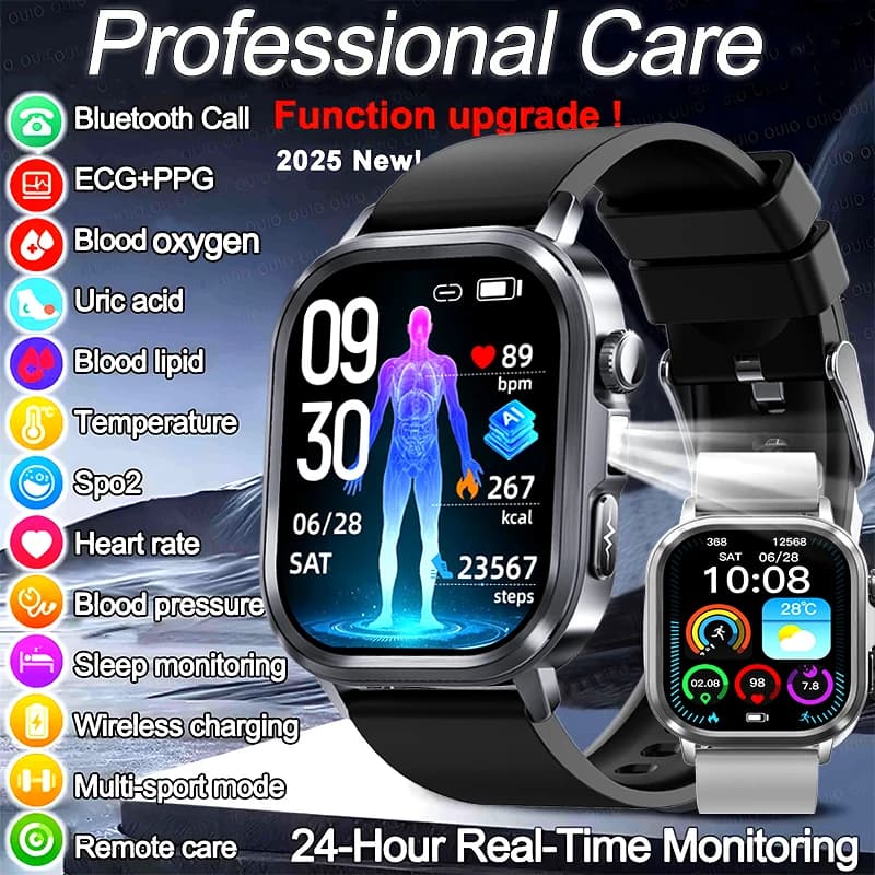 2025 Nuovo Salute Astuto Della Vigilanza LED ECG AI Quadrante Pressione Sanguigna Ossigeno Nel Sangue Monitoraggio Del Sonno BT Chiamata AI Q & A Smartwatch Per Le Donne Degli Uomini