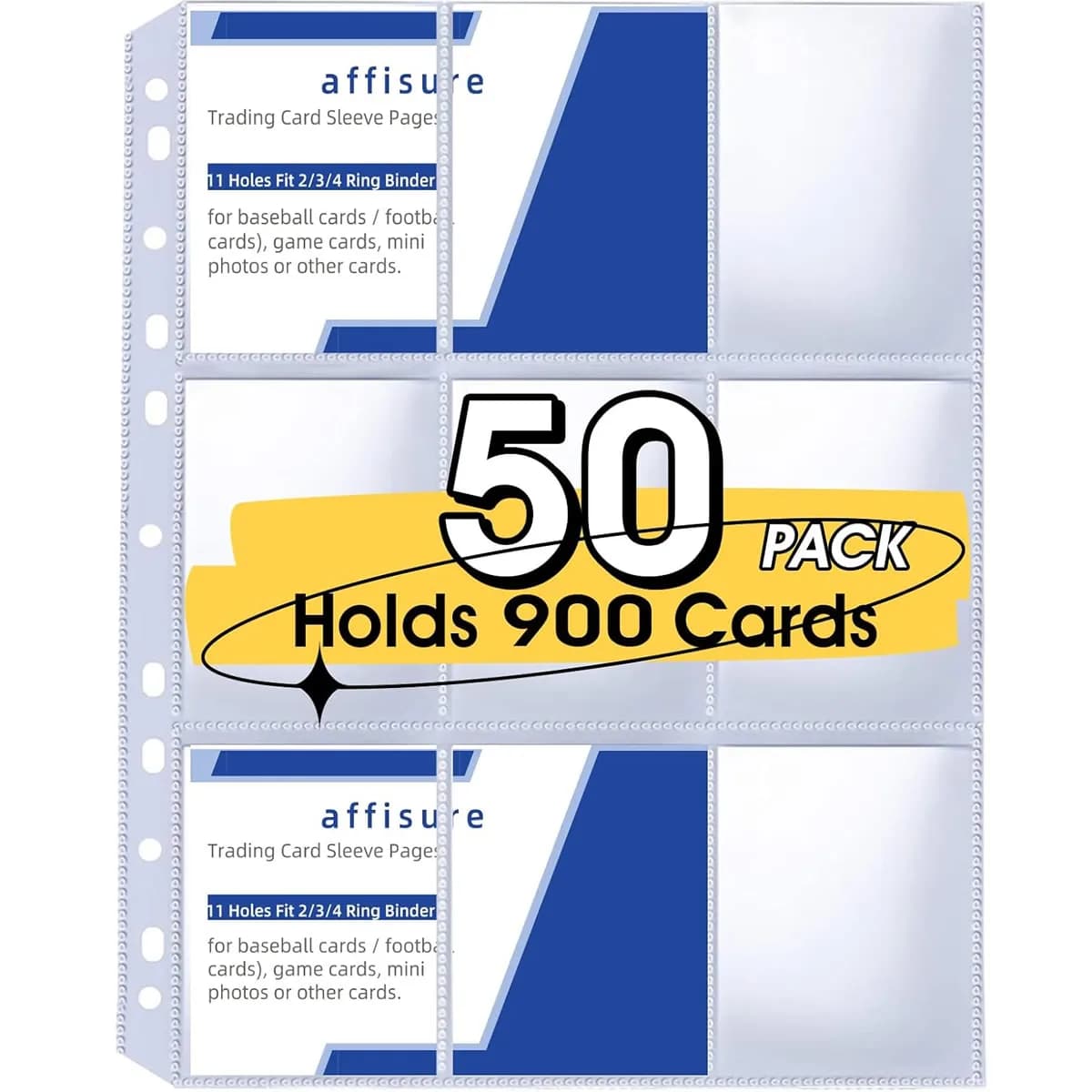 9 buste per carte tascabili con 900 carte Trading fronte-retro 3 pagine raccoglitore ad anelli Porta album sportivo Gioco di baseball Confezione da 50