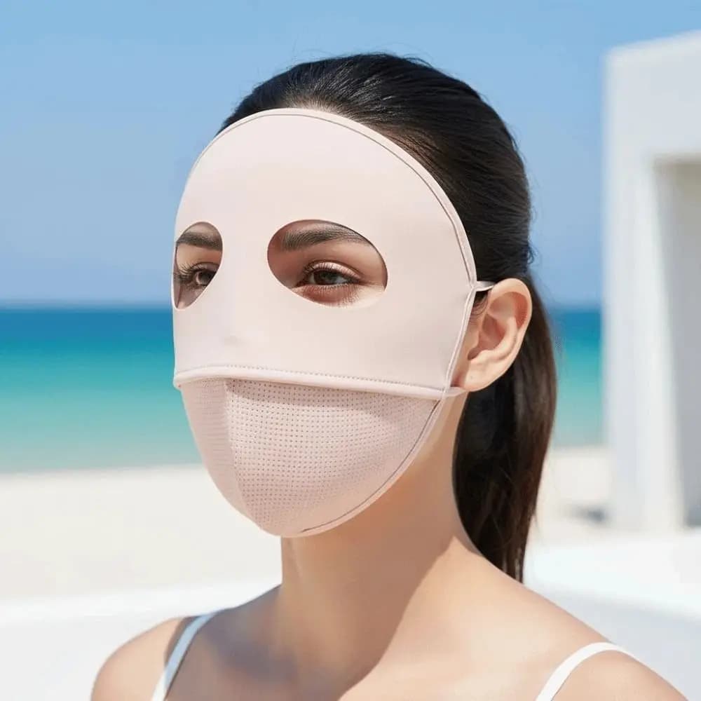 Maschera Protettiva Solare in Poliestere Confortevole, Senza Cuciture, con Piccoli Fori, in Seta Ghiaccio, Tinta Unita, Elastica, Protezione UV, da Uomo