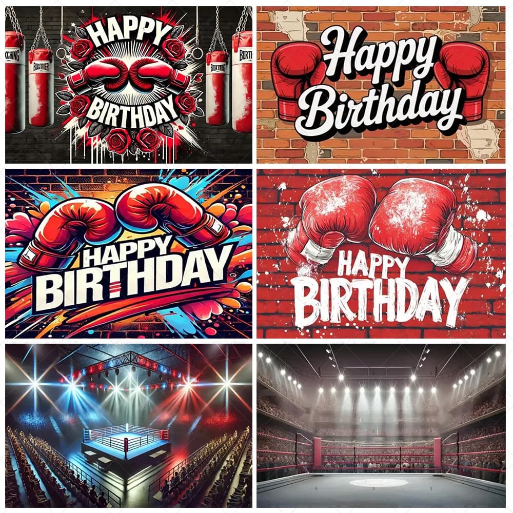 Guanti da boxe sportivi da combattimento Forniture per fondale Cool Boy Decorazioni per feste di compleanno Partita di boxe Sfondo Banner Fotografia Prop