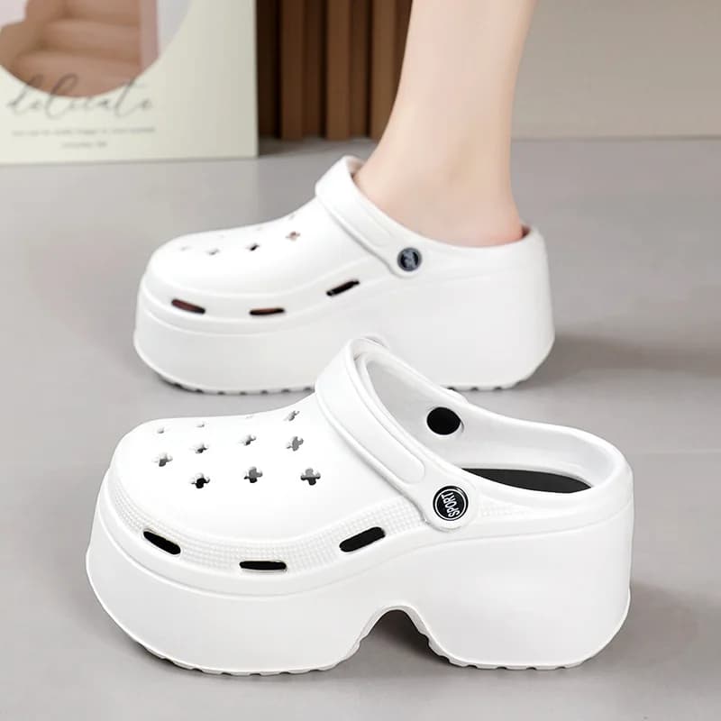 Thick Women's Sandals 2026 New Summer Slippers High Heel Soft Sole Beach Garden Shoes Outdoor Waterproof Women's Hole Shoes