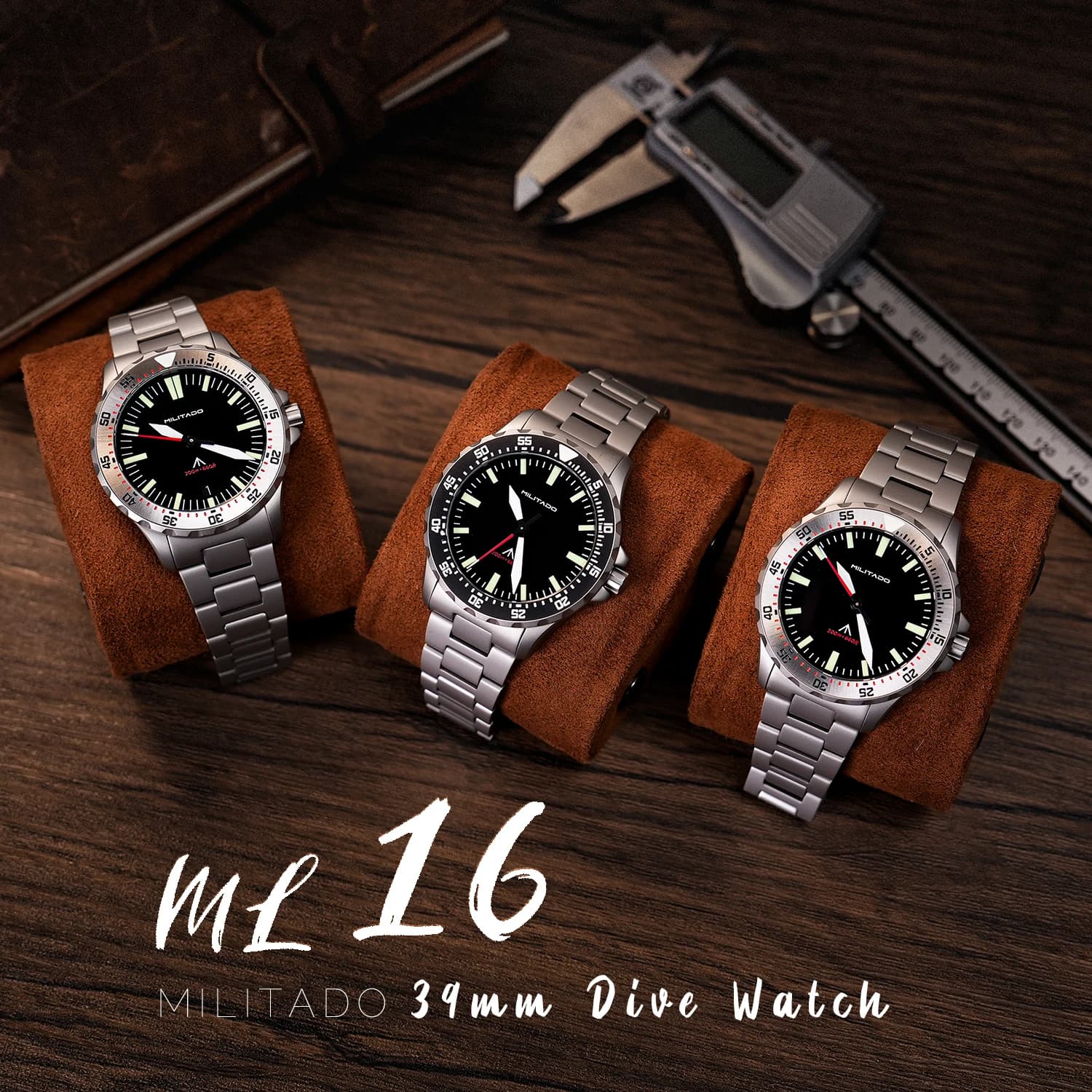 Militado Orologio 39mm Orologi subacquei Cristallo di zaffiro 200M Resistente all'acqua Svizzero Luminoso Lunetta in ceramica Orologio da polso al quarzo per uomo