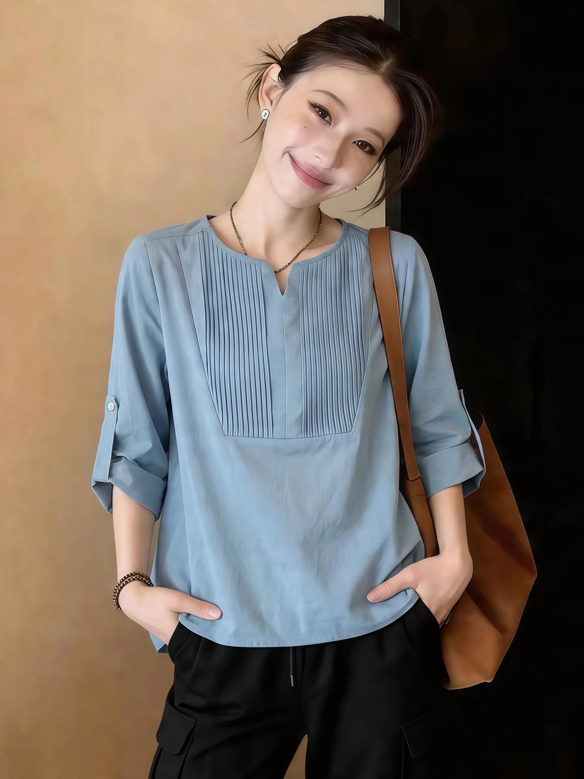 Elegant V-Neck Short Sleeve Cotton Linen Shirt Women's Summer New plus Size Conceals Belly Thin Material Korean Style Loose Fit