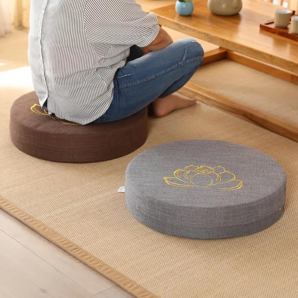Japanese-style Yoga Meditation Cushion Thickened Embroidered Lotus Seat Cushion Round Removable Backrest Pillow Living Room