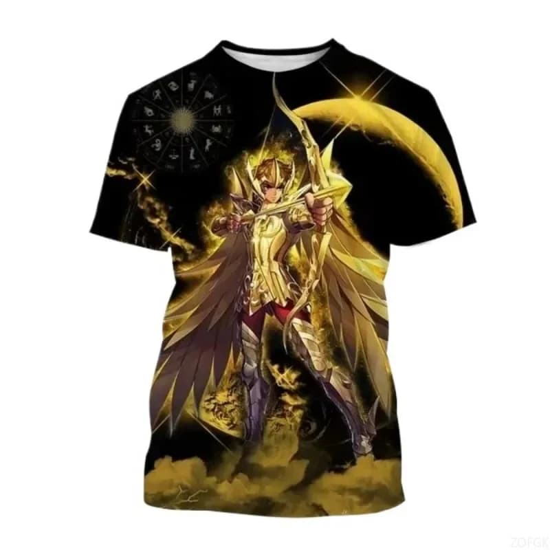 T-shirt con Stampa Anime Saint Seiya 3D per Uomo/Donna, Maglietta a Maniche Corte, Moda Estiva Harajuku, Top Cartoon per Uomo